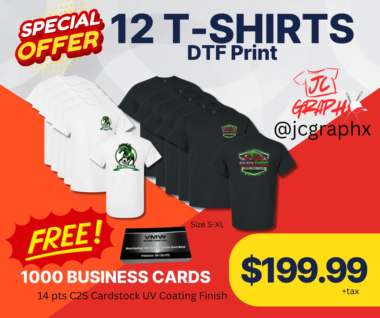 12 T-SHIRTS DTF PRINTING + 1000 BUINESS CARDS FREE